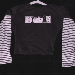 Black and White Striped Anime Shirt